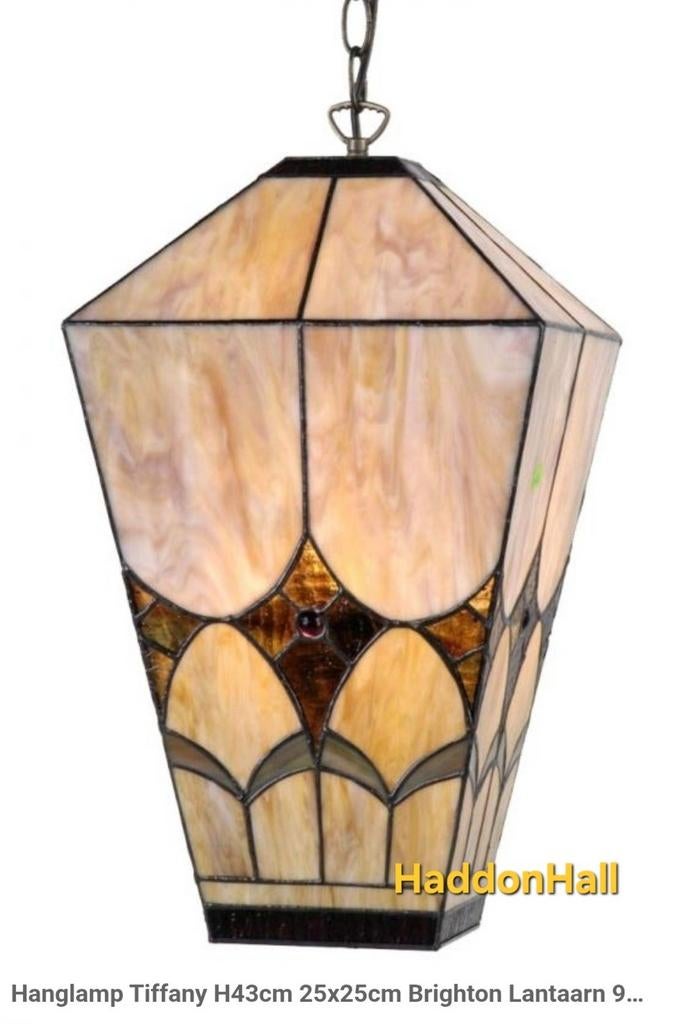 Tiffany hanglamp, lantaarn model, 43 cm hoog, Ophalen of Verzenden, Nieuw, Glas, Minder dan 50 cm