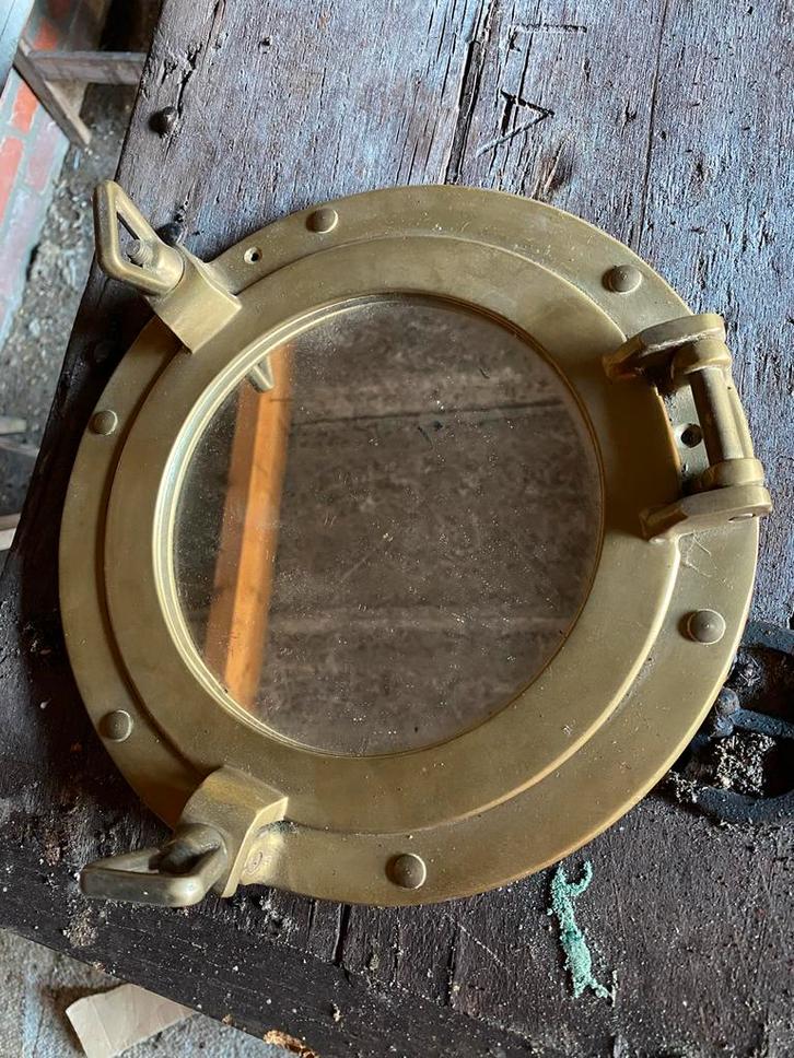 Vintage Koperen Patrijspoort (spiegel), Verzamelen, Scheepvaart, Gebruikt, Motorboot of Zeilboot, Ophalen