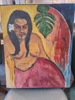 Schilderij: Naakte Tahitiaanse vrouw bloem, Ophalen of Verzenden