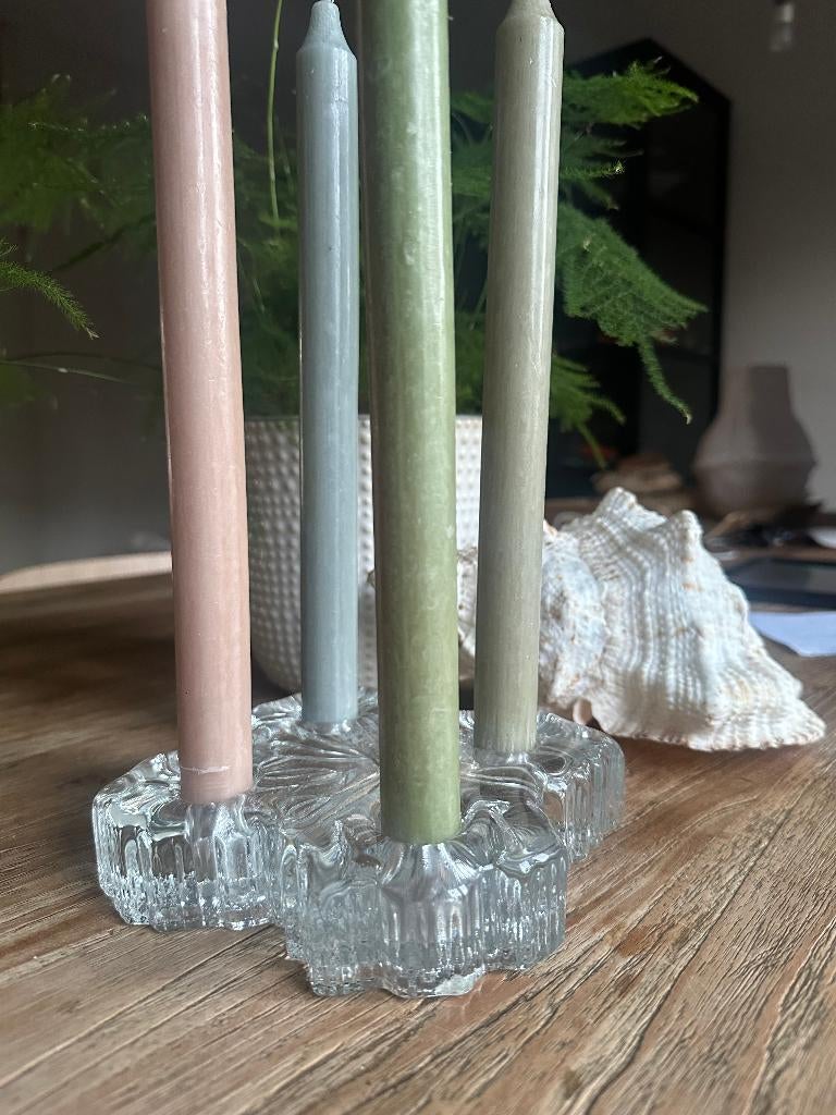 Vintage Randsfortd / Noorse glazen kandelaar, Antiek en Kunst, Antiek | Kandelaars, Ophalen of Verzenden, Glas