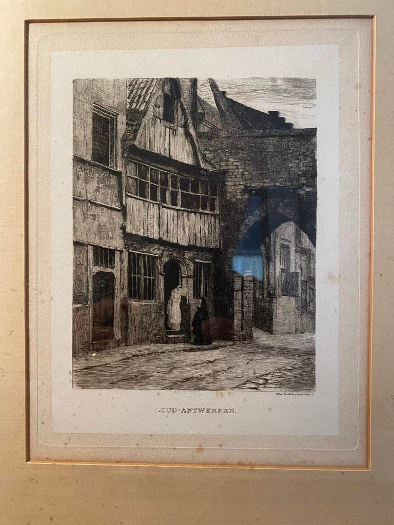 Oud-Antwerpen Ets door W. Steelink (1856-1928), Antiek en Kunst, 1800 - 1899, Ets, Stadsgezicht, Ophalen of Verzenden