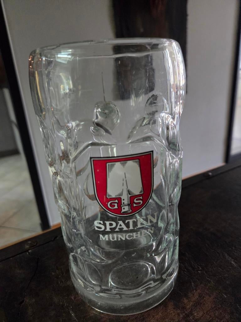 Vintage 1 liter Spaten München Oktoberfest bierpul jaren '70, Antiek en Kunst, Ophalen of Verzenden