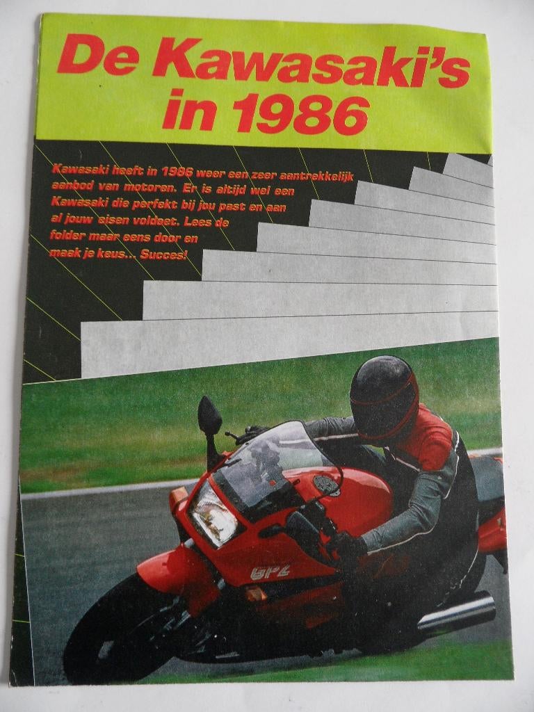 Kawasaki 1986 oldtimermotoren folder, Verzenden, Zo goed als nieuw, Motoren
