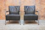 ZGAN! 2 grijze leren Bert Plantagie Class design fauteuils, 75 tot 100 cm, Ophalen of Verzenden, Zo goed als nieuw, Bert Plantagie