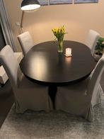 Zwarte ovale/ronde eettafel uitschuifbaar met 4 stoelen, Ophalen, 100 tot 150 cm, Zo goed als nieuw, Vijf personen of meer