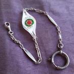 Antieke Horlogeketting met Celluloid Kompaskruis Ornament, Verzenden, Zilver, Zilver, Met strass