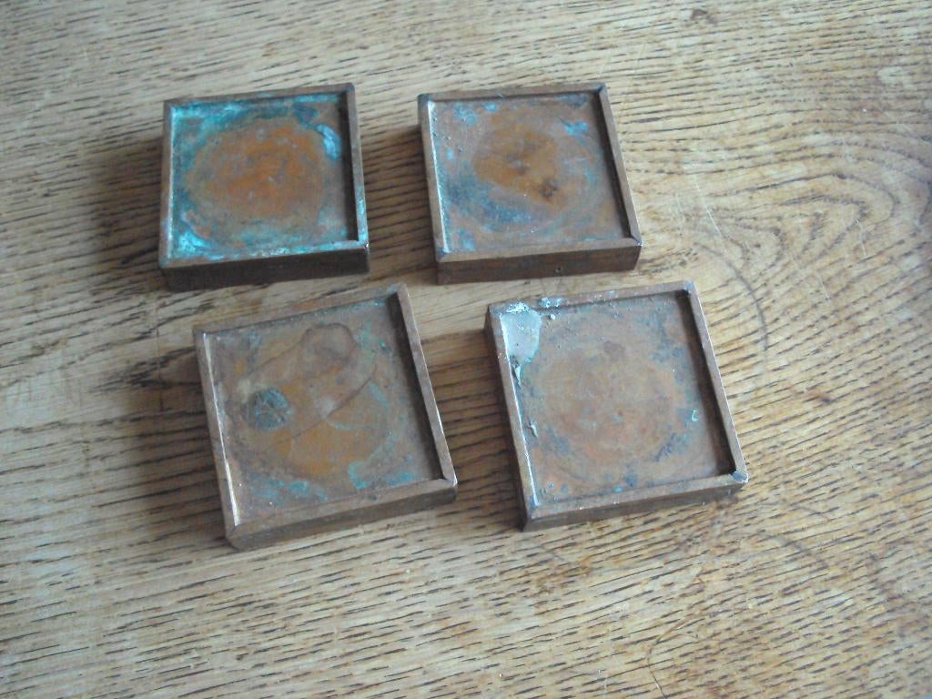 Koperen onderzetters, Ophalen of Verzenden, Gebruikt, Glas of Kopje