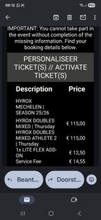 Hyrox kaarten Mechelen, Tickets en Kaartjes, Evenementen en Festivals, Twee personen