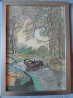 Bootje in de Biesbosch aangelegd aan eilandje, Antiek en Kunst, Ophalen of Verzenden