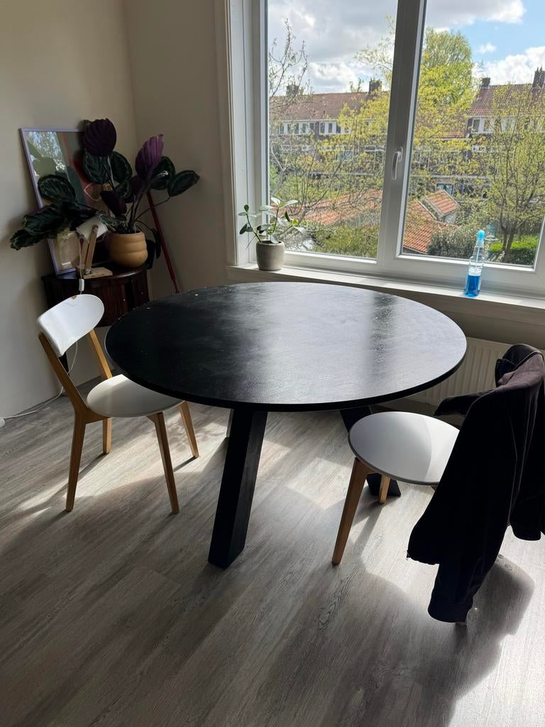 Zwarte ronde tafel met 3 poten (130x76 cm), Ophalen, Gebruikt, Rond, 100 tot 150 cm