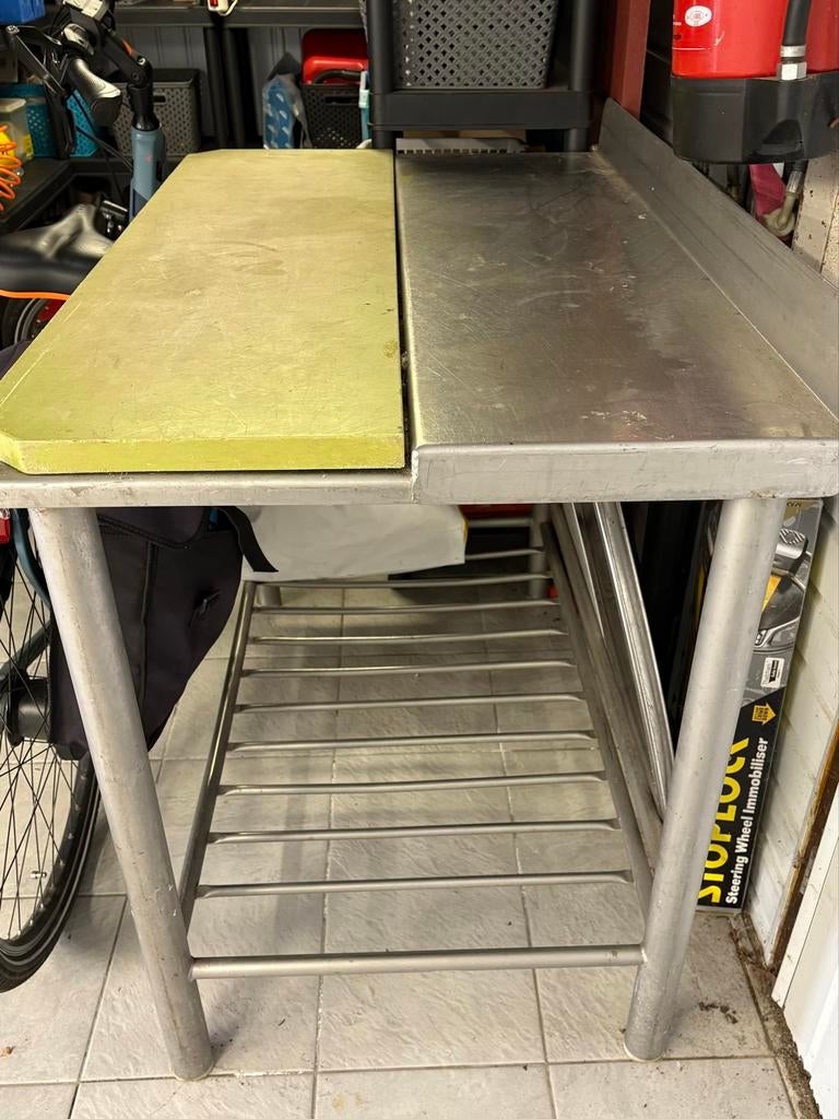 RVS Snijtafel met snijplank voor horeca,keuken L120xd71x90, Ophalen, Gebruikt, RVS Meubilair