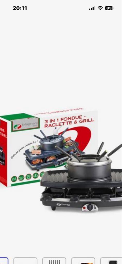 Magnani 3-in-1 Fondue Raclette & Grill, Ophalen, Nieuw, Elektrisch, Fondueset