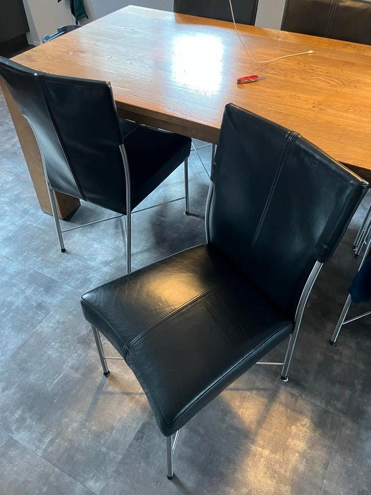 6 Bert Plantagie leren eetkamerstoelen, Huis en Inrichting, Stoelen, Gebruikt, Vijf, Zes of meer stoelen, Leer, Zwart, Ophalen