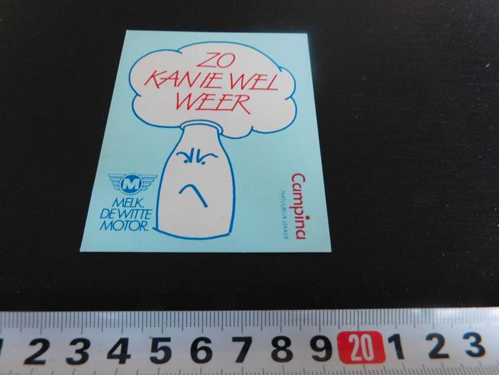 sticker zuivel campina melk witte motor zo kan ie wel weer, Verzamelen, Stickers, Zo goed als nieuw, Ophalen