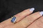 Gouden Vintage ring edelsteen saffier en diamant. 2025/474., Blauw, ., Ophalen of Verzenden, .