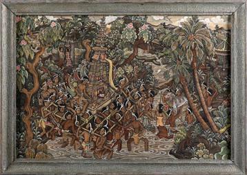 Indonesisch schilderij Balinese School Indisch acryl op doek beschikbaar voor biedingen