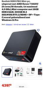 Mini Computer Gaming PC Ryzen 7 5800H 8CORE+ Vega 8 graphics, Computers en Software, Desktop Pc's, Ophalen, Nieuw, Gaming, SSD