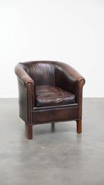 Elegante rundleren clubfauteuil in Engelse stijl, Ophalen, Gebruikt, ., Klassiek