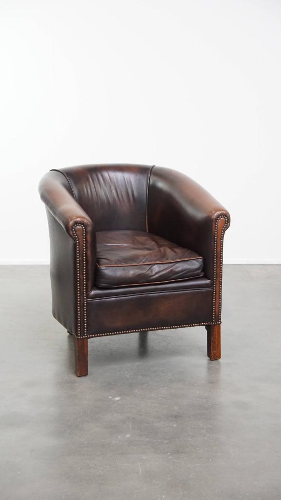 Elegante rundleren clubfauteuil in Engelse stijl, Huis en Inrichting, Fauteuils, Gebruikt, Leer, 50 tot 75 cm, 75 tot 100 cm, Ophalen