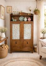 Vintage eiken vitrinekastje, kastje, boekenkast, brocante, Ophalen, Gebruikt, Kast, Vintage