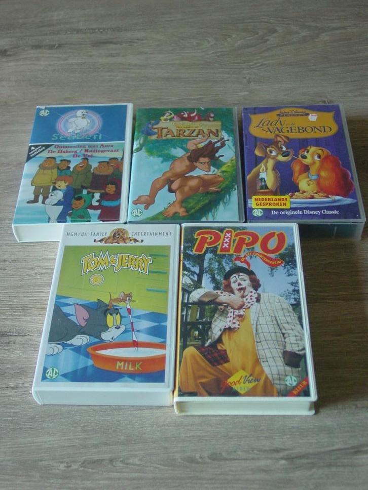 VHS (teken)films Pipo, Tarzan, Tom&Jerry, Seabert,, Cd's en Dvd's, VHS | Kinderen en Jeugd, Gebruikt, Tekenfilms en Animatie, Tekenfilm