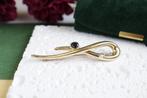 14 Karaat Gouden Krul Broche Met Diamant en Saffier