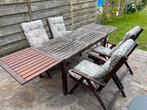 Tuinset met kussens en een opbergbox, Tuin en Terras, 4 zitplaatsen, Gebruikt, Eettafel, Hardhout