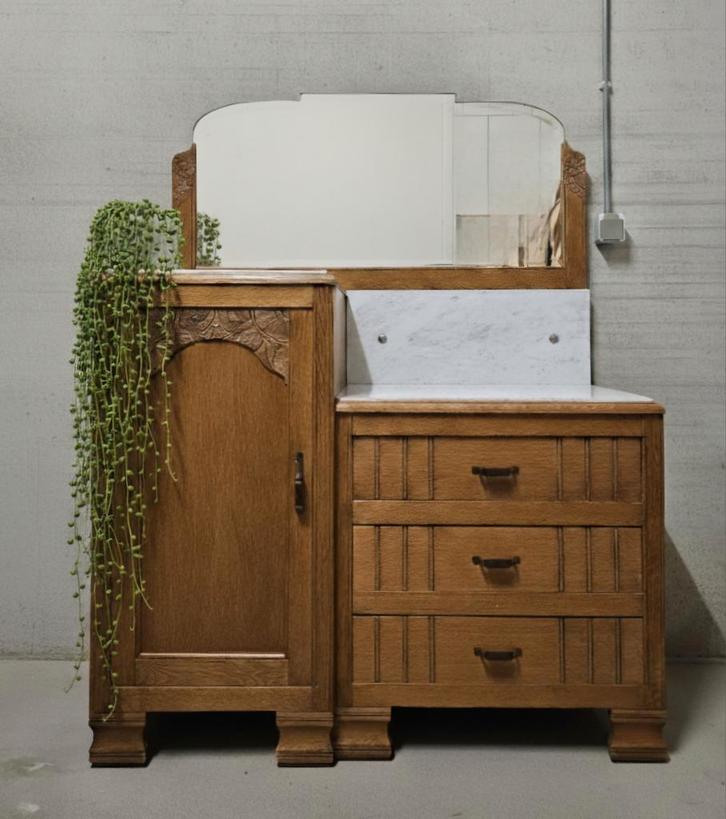 Antieke brocante Art Deco dressoir vintage ladekast kast, Antiek en Kunst, Curiosa en Brocante, Ophalen of Verzenden