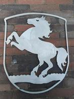 Prachtige antieke wanddecoratie aluminium Stijgerend paard, Ophalen of Verzenden