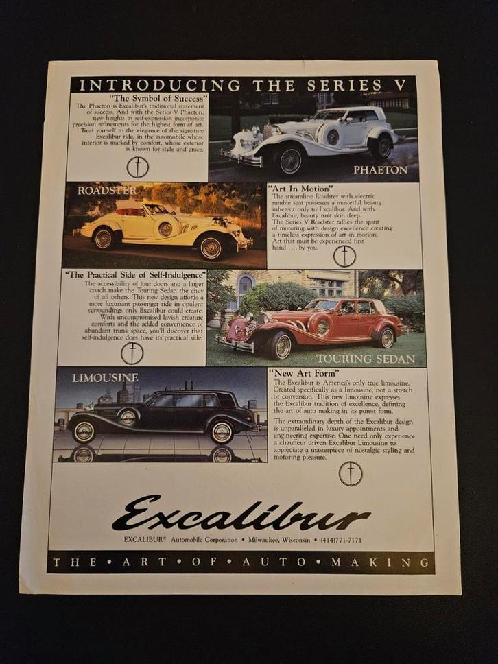 Leaflet Excalibur, Boeken, Auto's | Folders en Tijdschriften, Zo goed als nieuw, Overige merken, Ophalen of Verzenden