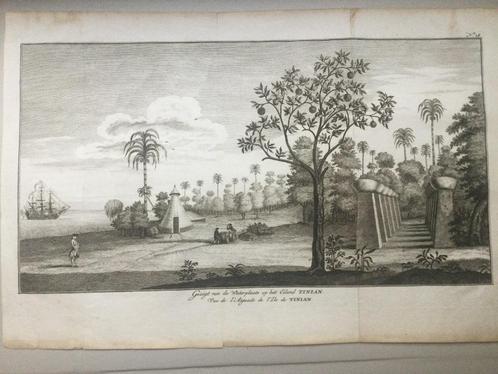 Reis en schipbreuk de Wager, VS, Micronesië, Tinian, 1741., Antiek en Kunst, Kunst | Etsen en Gravures, Verzenden