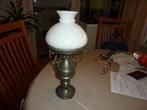 antieke tinnen ? tafellamp met glazen kap, Antiek en Kunst, Ophalen of Verzenden