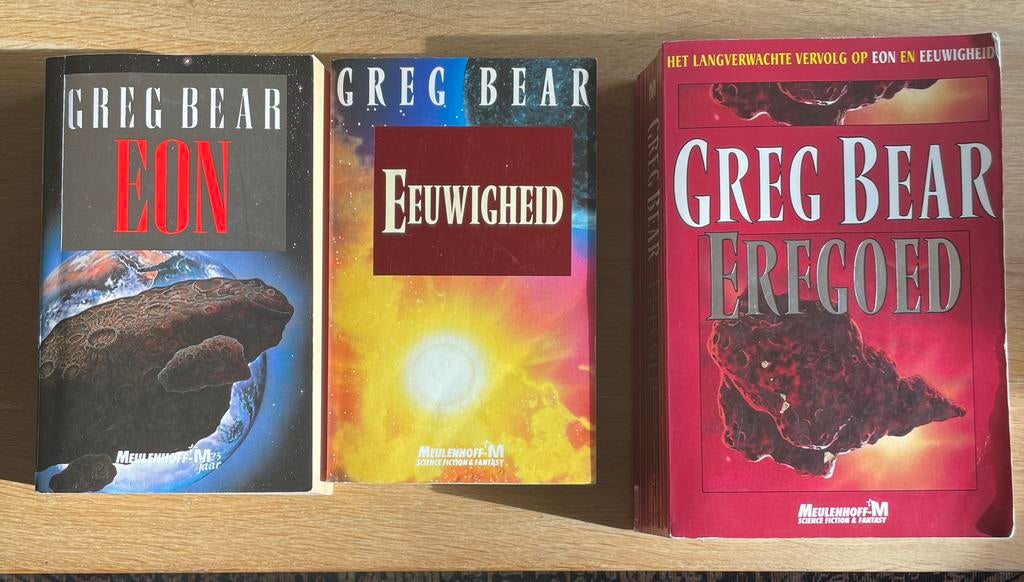 Greg Bear SF Boeken - Eon, Eeuwigheid, Erfgoed, Ophalen of Verzenden, Gelezen