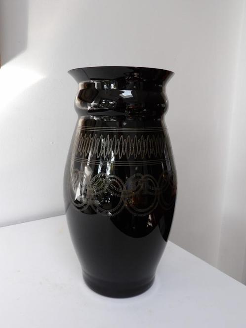 Art Deco grote Doyen Vaas Incrusta, zwart opaline glas, Antiek en Kunst, Antiek | Vazen, Ophalen of Verzenden