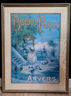 Vintage affiche Biscuits Parein Anvers, Verzamelen, Met lijst, Ophalen of Verzenden, A1 t/m A3, Reclame