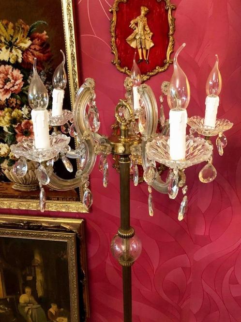 Antieke kristallen staande lamp / vloerlamp koper goud kroon, Huis en Inrichting, Lampen | Vloerlampen, Gebruikt, 150 tot 200 cm