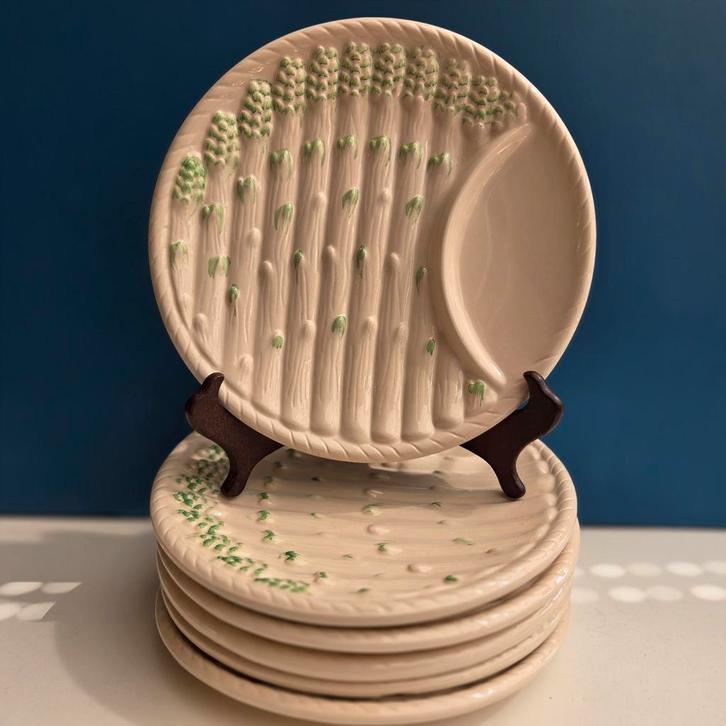 6 Brocante aardewerk asperge borden, Antiek en Kunst, Antiek | Servies los, Ophalen of Verzenden