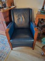 Donkerblauwe Jugendst art deco fauteuil stoel schuitema leer, Huis en Inrichting, Fauteuils, Ophalen, Gebruikt, 50 tot 75 cm, Leer