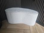 Witte Stoffen Poef / Voetenbank, Zo goed als nieuw, Ovaal, 50 tot 75 cm, 75 tot 100 cm