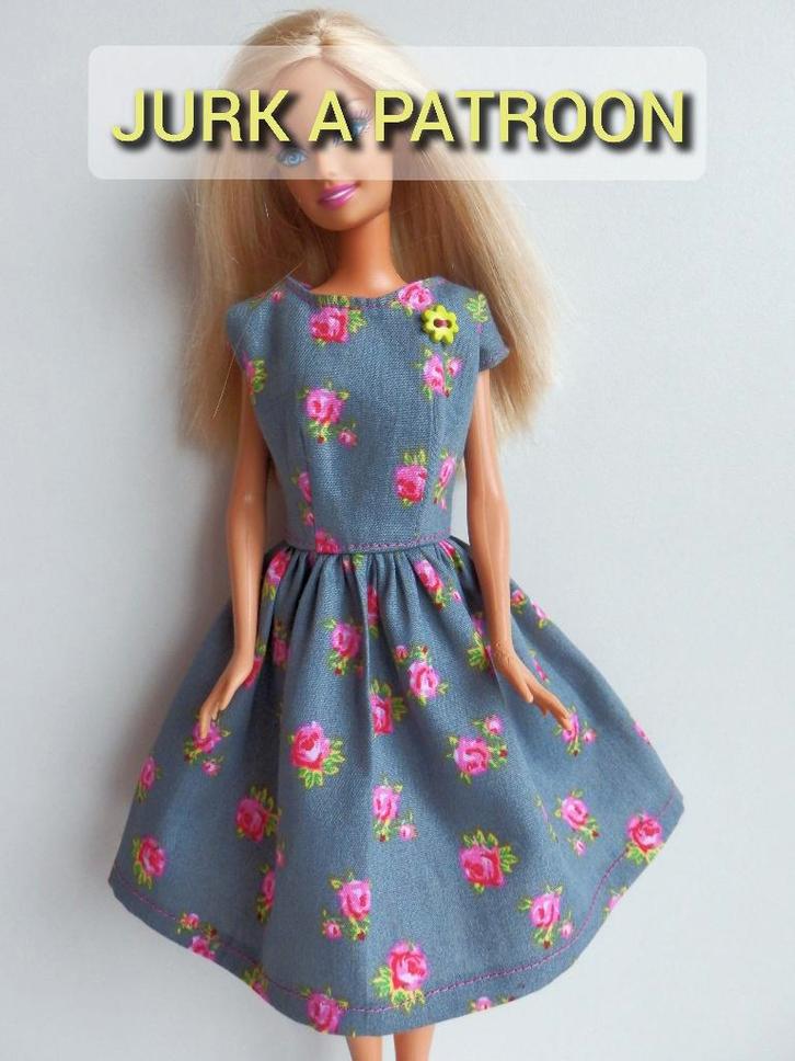 Naaipatroon barbiekleertjes - jurk A + stofjes, Kinderen en Baby's, Speelgoed | Poppen, Nieuw, Barbie, Ophalen