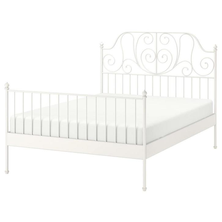 Wit metalen bedframe – IKEA Leirvik, Huis en Inrichting, Slaapkamer | Bedden, Zo goed als nieuw, Tweepersoons, 140 cm, 200 cm