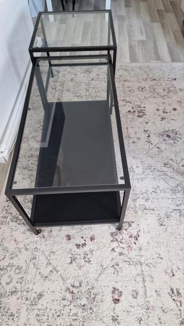 Salontafel set, zwart metaal/glas beschikbaar voor biedingen