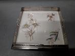 ANTIEKE ART DECO ONDERZETTER/TABLEAU met TEGEL en GENTIANEN, Ophalen of Verzenden