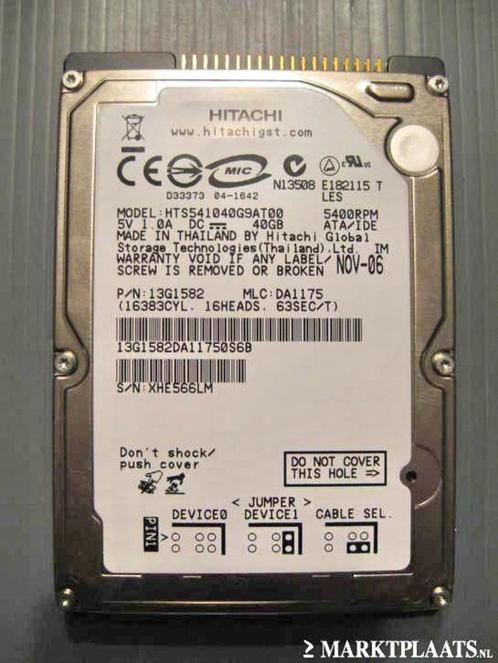 ZGAN Hitachi 40GB 2,5" IDE 5400rpm laptop harddisk, Computers en Software, Harde schijven, Zo goed als nieuw, Laptop, Intern, HDD