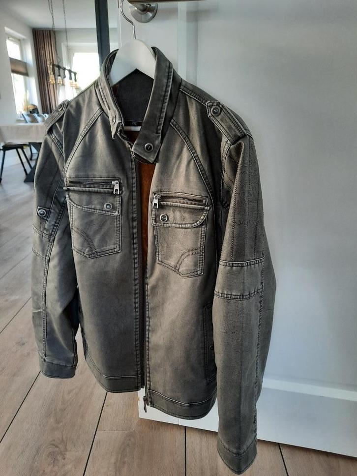 Stoere grijze leren Jacket met bont gevoerd, Kleding | Heren, Jassen | Winter, Nieuw, Overige maten, Grijs, Ophalen of Verzenden