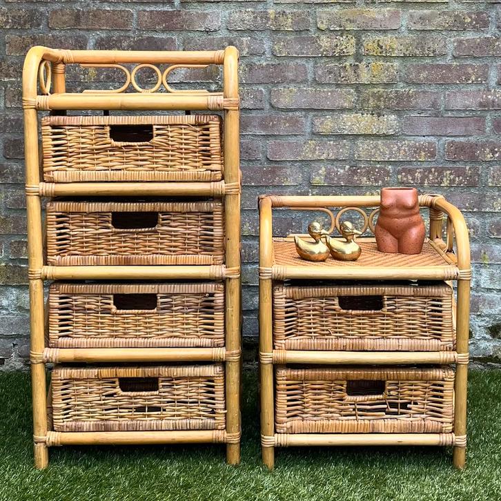 Set rotan ladekastje nachtkastje opbergkastje 2 + 4 lades, Huis en Inrichting, Kasten | Ladekasten, Gebruikt, Minder dan 100 cm