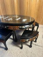 Chinese Chinoiserie Zwarte Parelmoer Koffietafel Salontafel, Ophalen