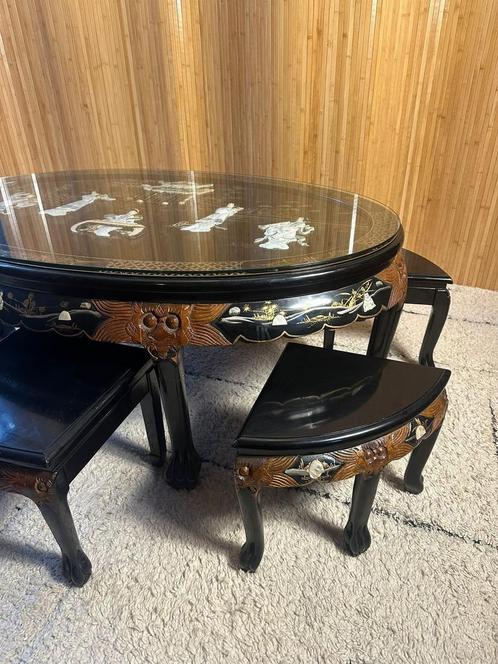 Chinese Chinoiserie Zwarte Parelmoer Koffietafel Salontafel, Antiek en Kunst, Antiek | Porselein, Ophalen