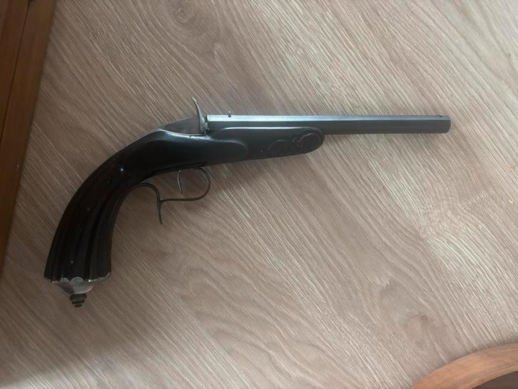 Flobert Saloonpistool met Kistje - Werkend Slot, Antiek en Kunst, Antiek | Overige Antiek, Ophalen of Verzenden