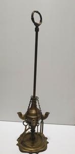 1973)staand koperen olielamp 4 lont snotneus compleet, Antiek en Kunst, Ophalen of Verzenden